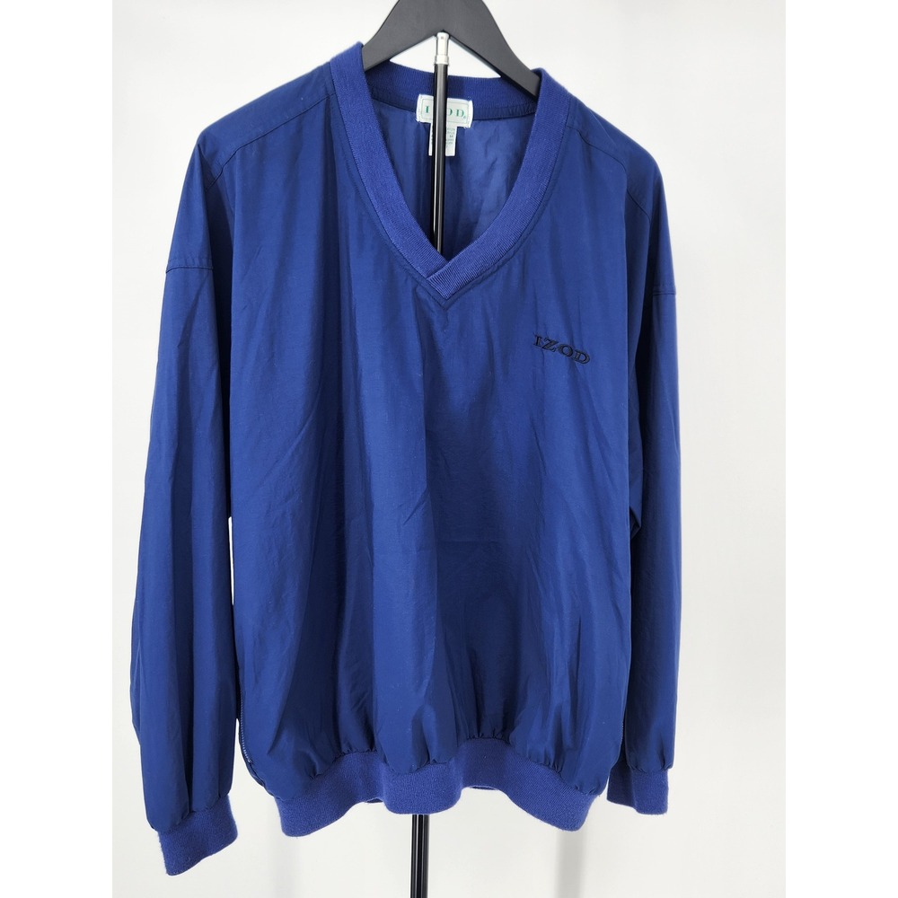 Izod Mens Vintage V-Neck Windbreaker Pullover Jacket Blue Size M PC-257